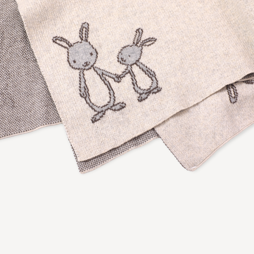 Viverano Organics - Bunny - Organic Cotton Jacquard Sweater Knit Baby Blanket in soft neutral tones featuring adorable bunny designs, perfect for cozy baby essentials and stylish baby boutique collections.