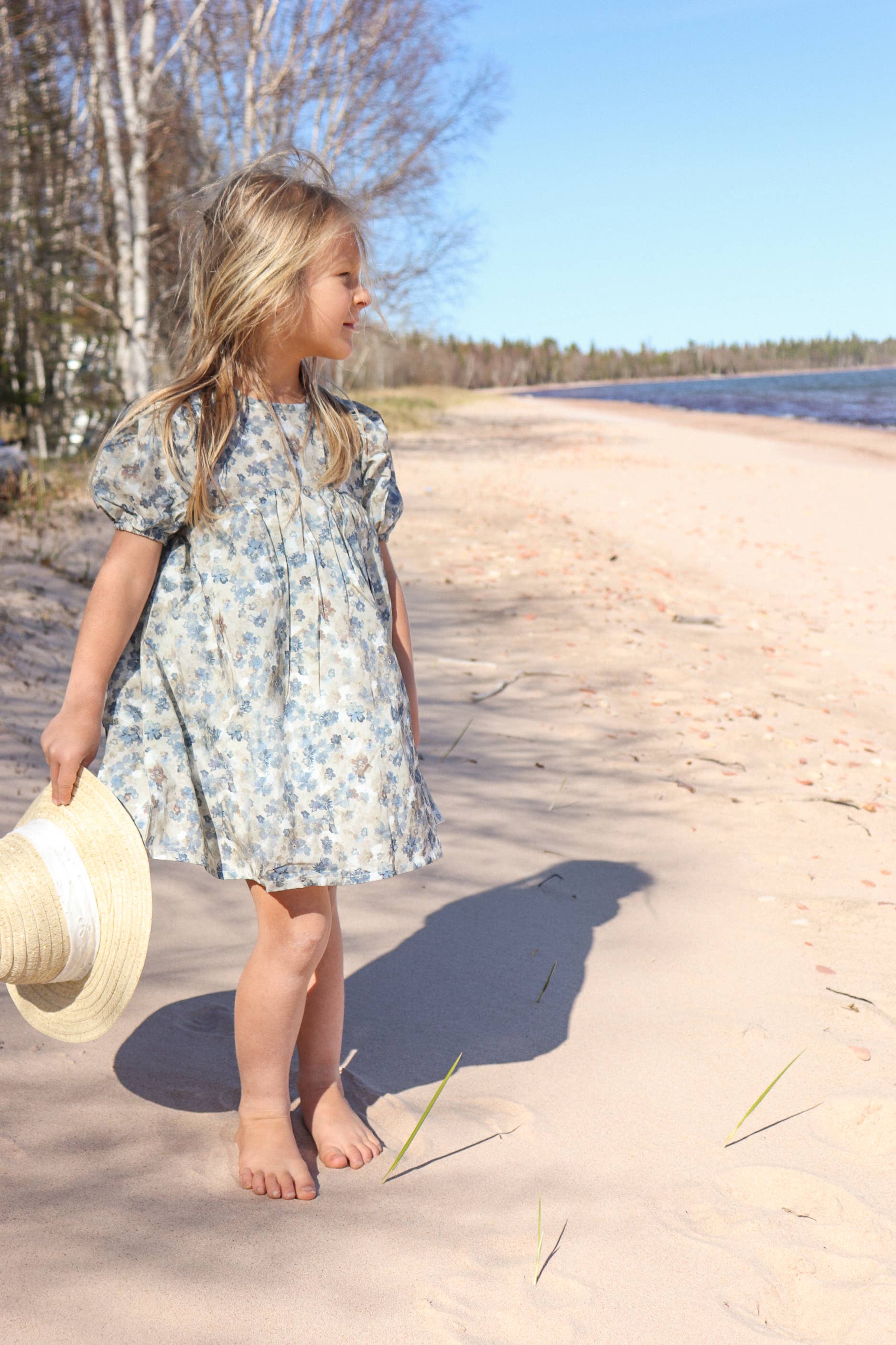Almond Bud - Forget-Me-Not Floral Dress w/ Puff Sleeves & BLOOMERS |: 2-3T