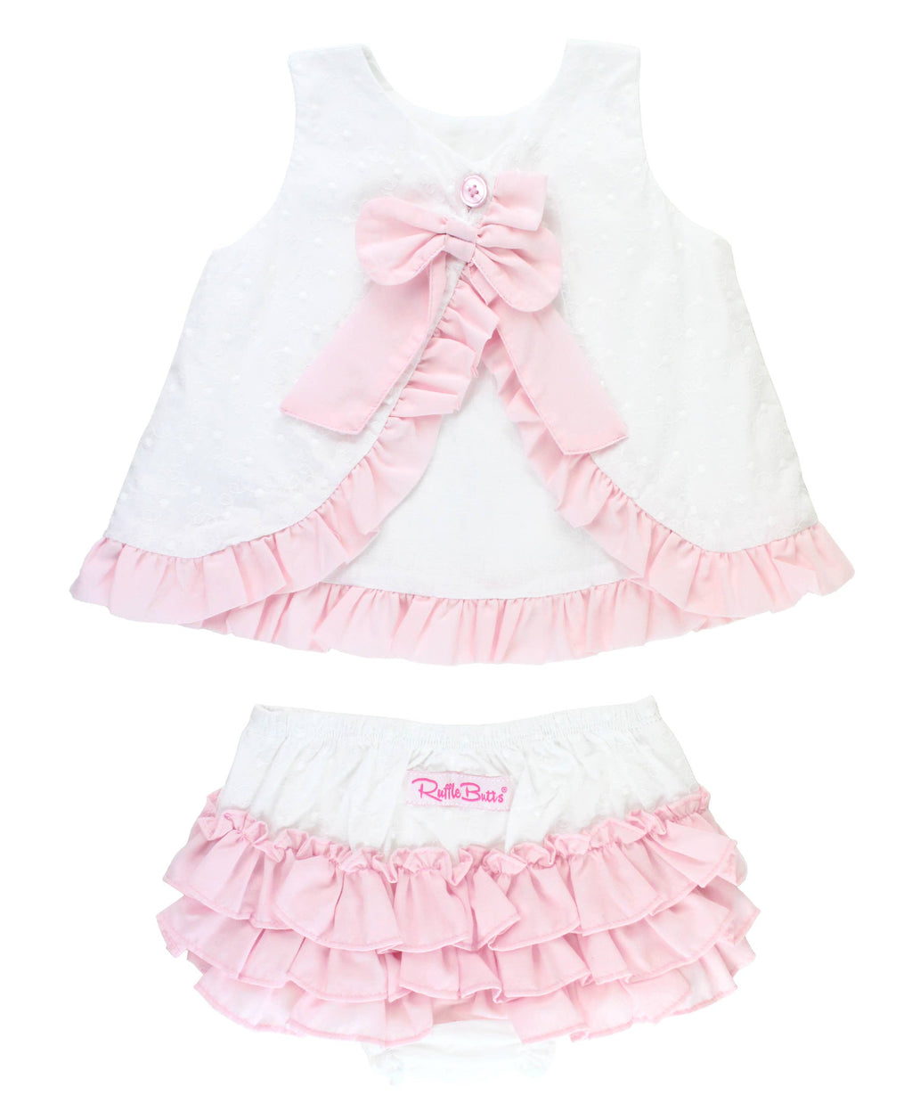 RuffleButts + RuggedButts - Baby Girls White and Pink Swiss Dot Swing Top & Bloomer Set
: White / 3-6m