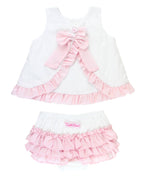 RuffleButts + RuggedButts - Baby Girls White and Pink Swiss Dot Swing Top & Bloomer Set
: White / 3-6m