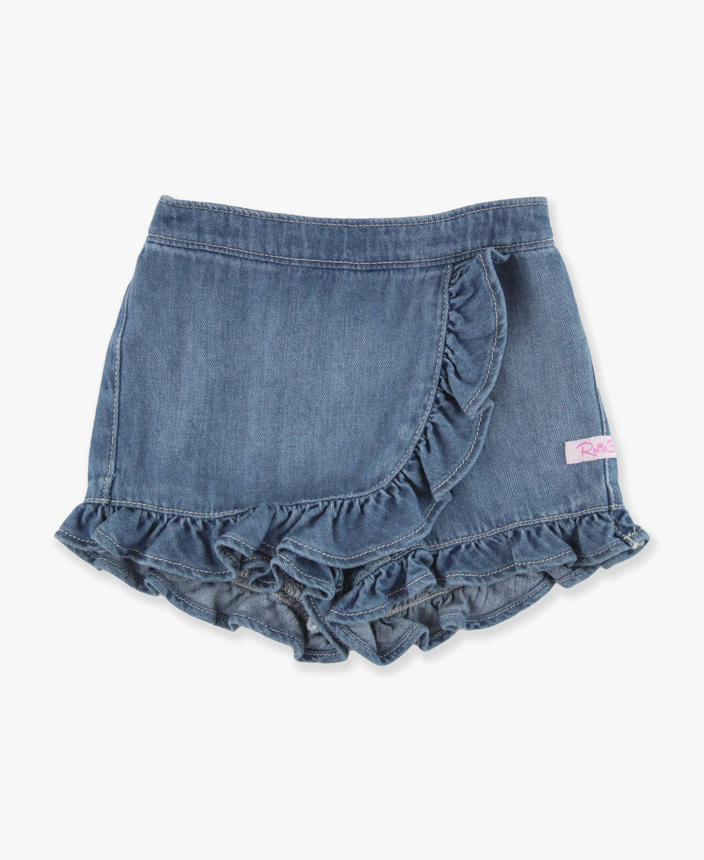 RuffleButts + RuggedButts - Girls Light Wash Ruffled Jean Skort
: Blue / 12-18m