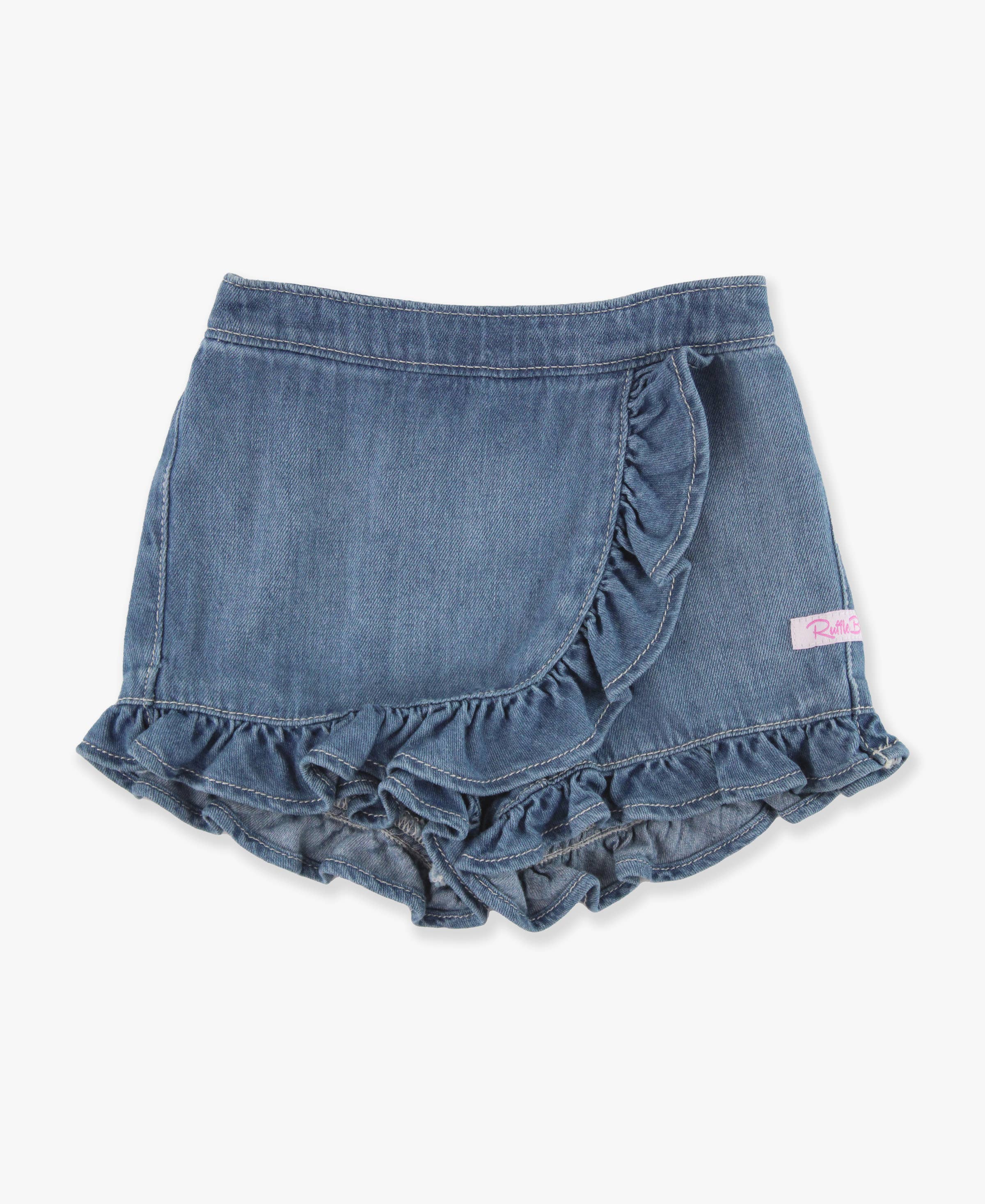 RuffleButts + RuggedButts - Girls Light Wash Ruffled Jean Skort
: Blue / 12-18m