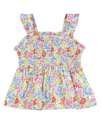 RuffleButts + RuggedButts - Girls Petaling Around Smocked Tank Top: Blue / 4T