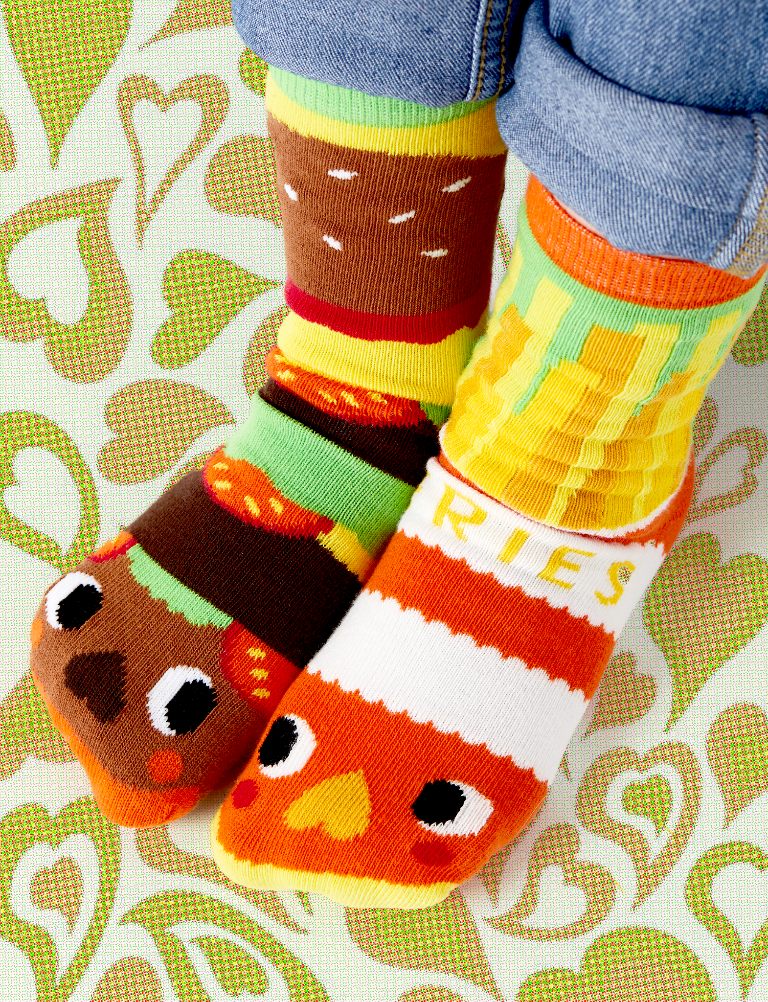 Pals Socks - Burger & Fries - Fun Mismatched Non-Slip Socks for Kids: Ages 9-12