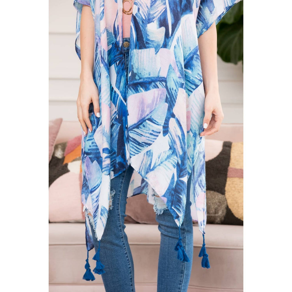 Love and Repeat - BOTANICAL LEAF PRINTED KIMONO: BLUE MULTI