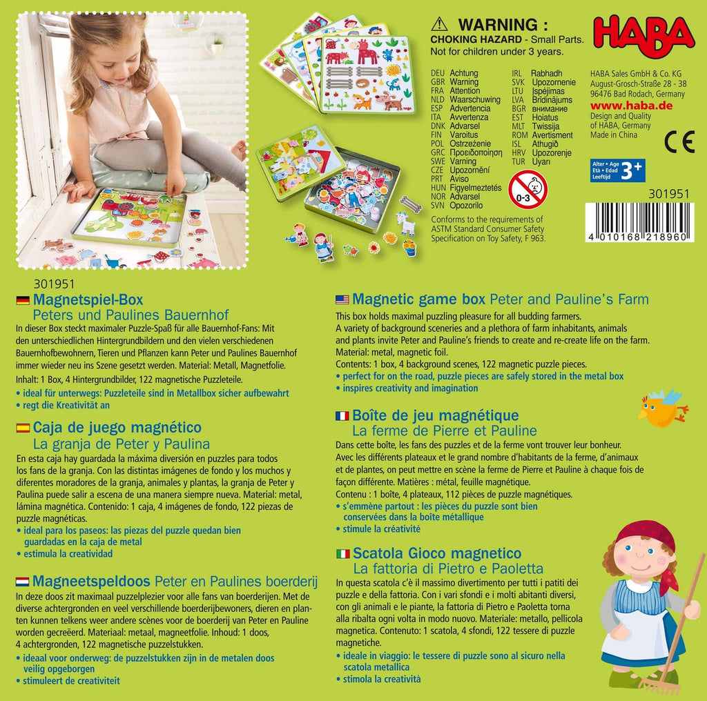 Peter and Pauline's Farm Magnetic Game featuring colorful magnetic puzzle pieces of animals, plants, and farm elements, designed for creative and educational play.