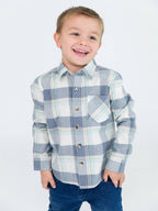 RuffleButts + RuggedButts - Boys Alpine Plaid Flannel Long Sleeve Button Down Shirt
: Blue / 2T