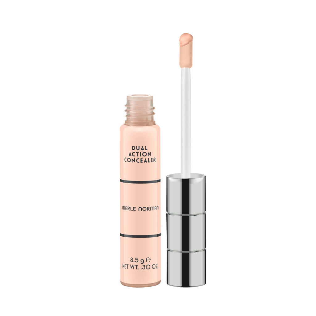 Merle Norman Cosmetics - Dual Action Concealer in a light beige shade with a sleek silver cap and applicator wand, perfect for mom life essentials and stylish kids clothing boutiques.