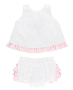 RuffleButts + RuggedButts - Baby Girls White and Pink Swiss Dot Swing Top & Bloomer Set
: White / 0-3m