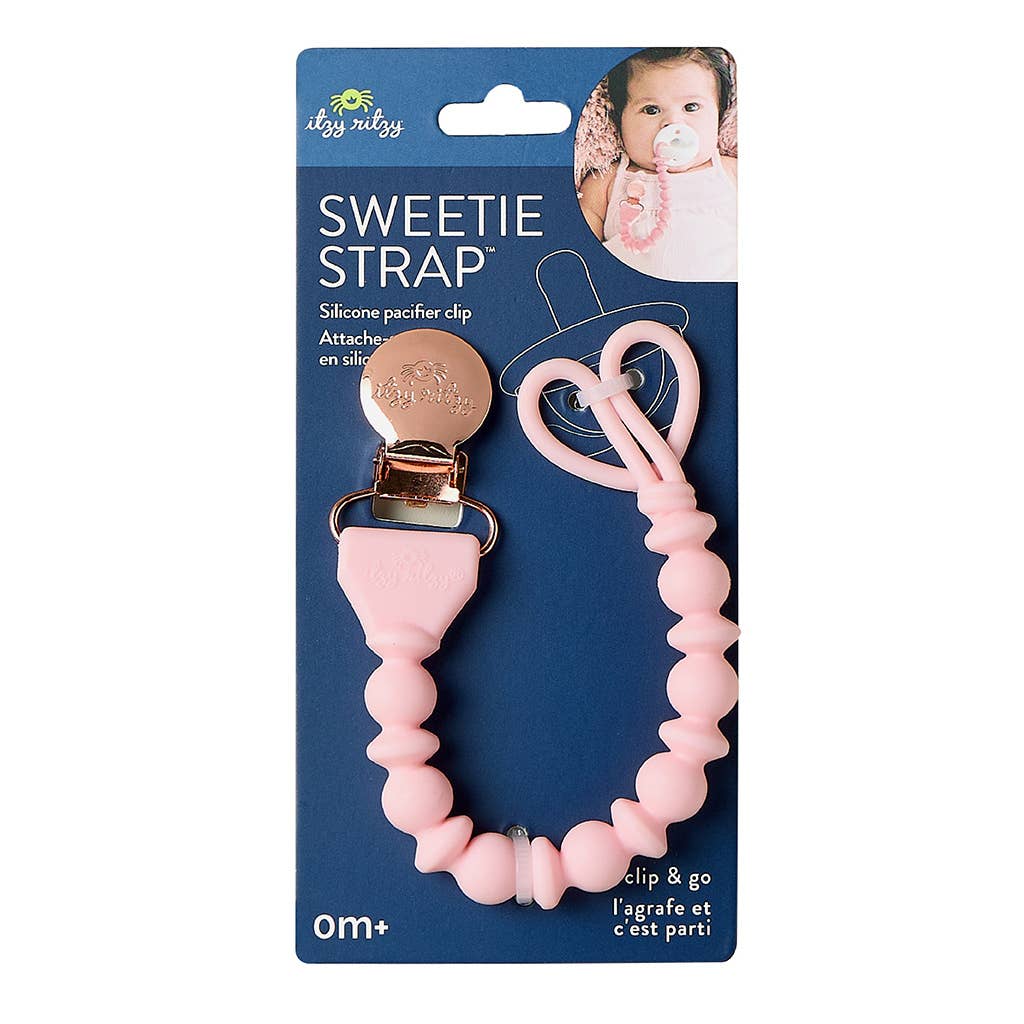 Itzy Ritzy - Sweetie Strap™ Silicone One-Piece Pacifier Clips: Pink Beaded