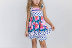 Adorable Sweetness - Kids Pink Floral & Navy Polka Dot Pocket Ruffle Short Set
