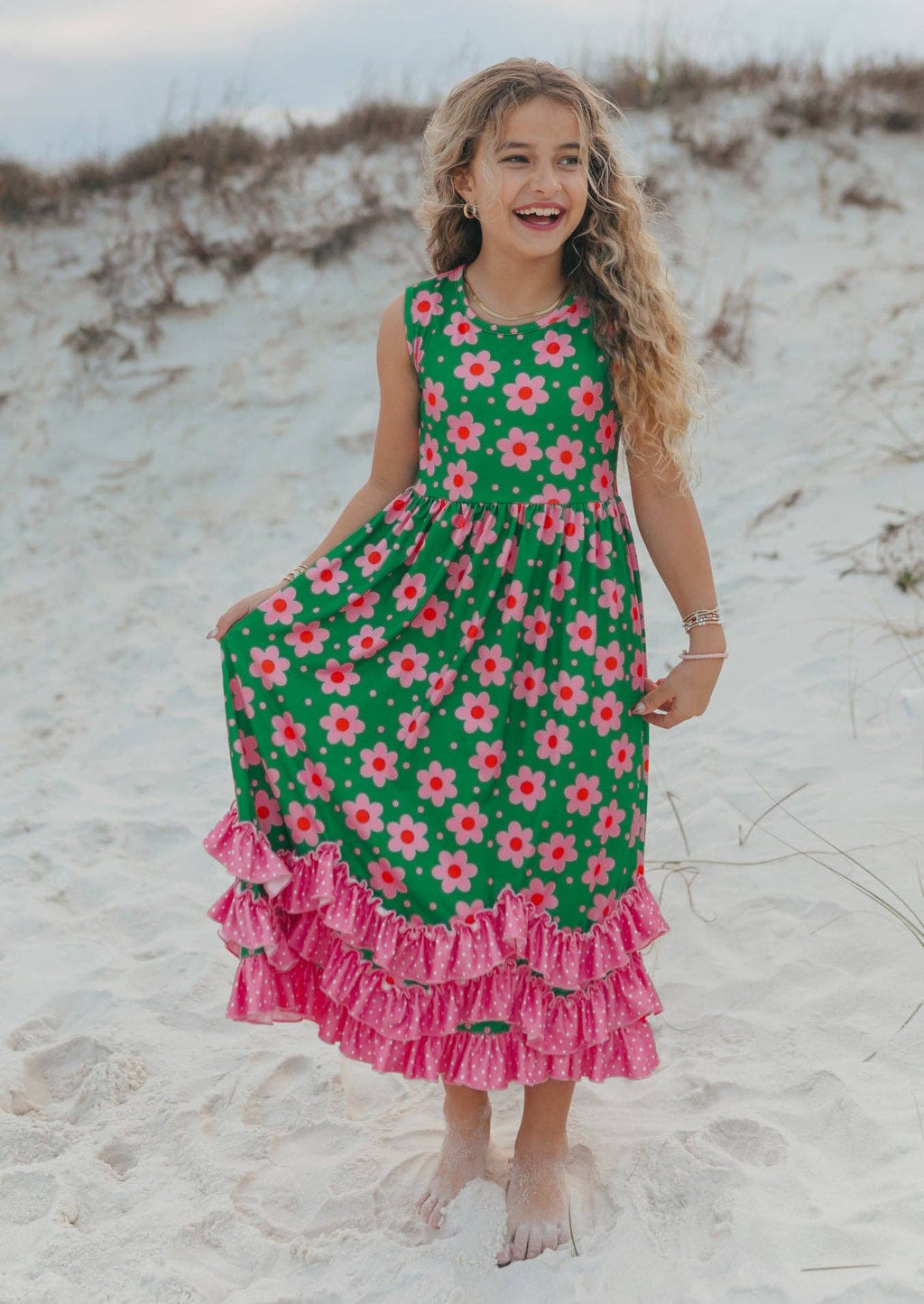 Olivia Ruffle Green Floral Dress