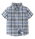 Fennco Styles - Blue Plaid Boy Cotton Button-Down Short-Sleeve Dress Shirt: 80/6-12m