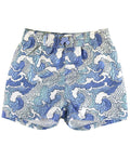 RuffleButts + RuggedButts - Boys Ocean Camo Swim Trunks: Blue featuring playful ocean wave camo print in blue hues, perfect stylish kids clothing from a curated children’s boutique.