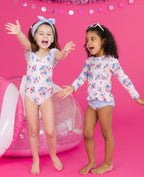 RuffleButts + RuggedButts - Girls Coastal Breeze Floral Bow V-Back One Piece Swimsuit
: Pink / 4T