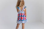Adorable Sweetness - Kids Pink Floral & Navy Polka Dot Pocket Ruffle Short Set