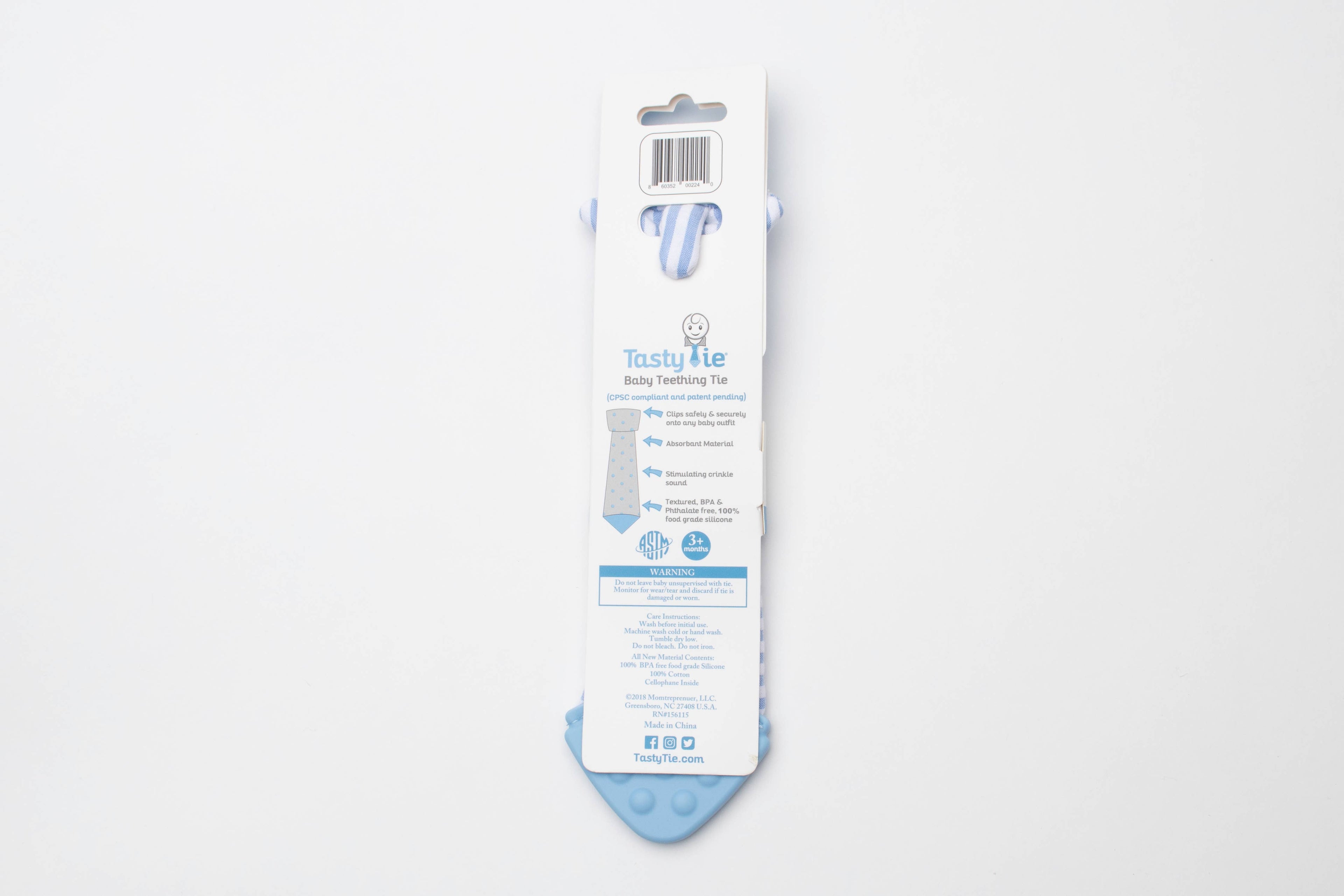 Tasty Tie® - Tasty Tie Teether, Crinkle Toy, Baby Boy Gift: Seersucker