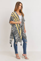 Love and Repeat - TRIBAL PATTERN PRINT TASSELED OPEN FRONT KIMONO: MULTI