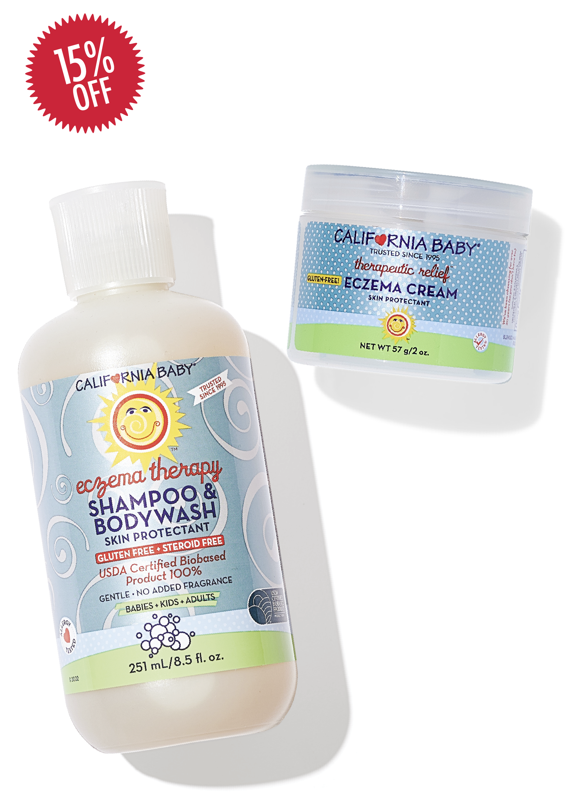 California Baby - Eczema Cream + Wash Bundle featuring gentle, steroid-free eczema therapy shampoo and body wash with a soothing eczema cream, perfect for babies, kids, and adults.