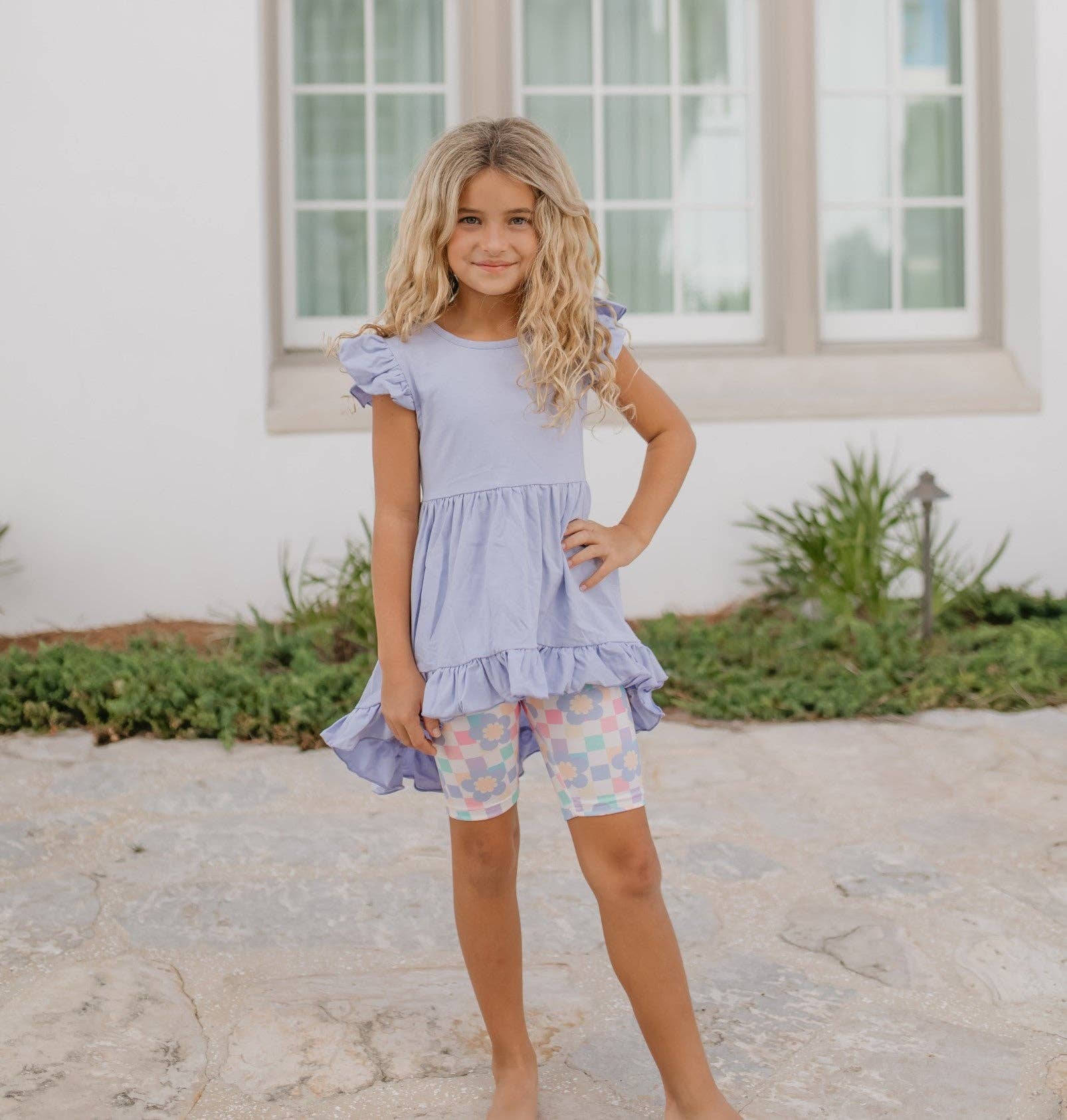 Purple Periwinkle Pastel Spring Check Hi-Lo Short Set