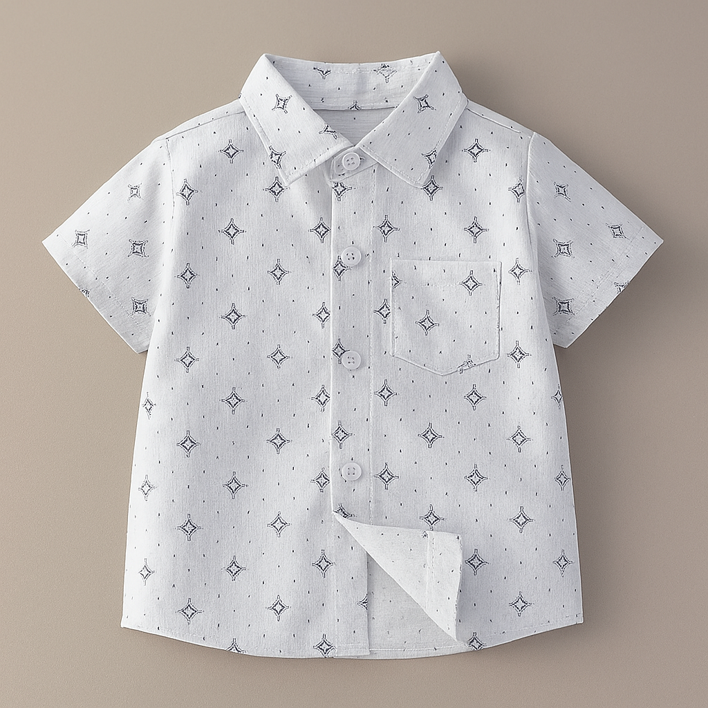 Fennco Styles - White Sun Boy Cotton Button-Down Shirt - Sizes 1-2T