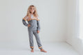 Gray & Mustard Flower Hoodie Sweatpant Loungewear Set