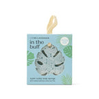 Lemon Lavender - In The Buff Super Sudsy Soap Sponge shaped like a leaf in light blue packaging with moisturizing shea butter and a refreshing ocean scent, stylish bath essential.