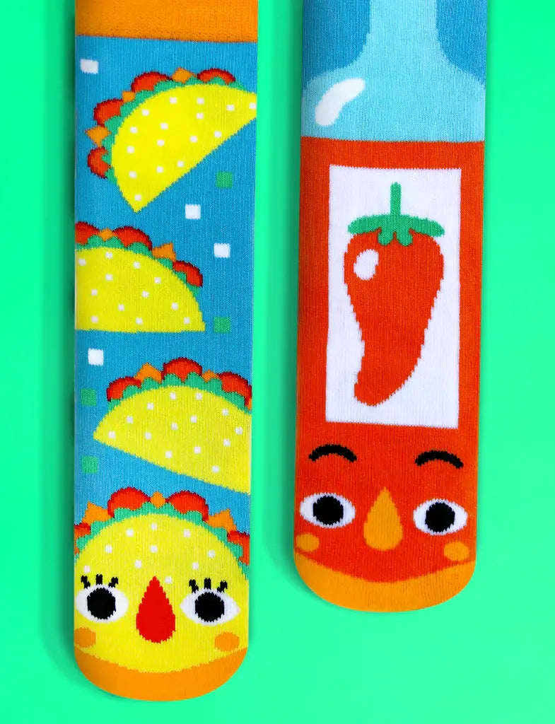 Pals Socks - Taco & Hot Sauce Mismatched Non-Slip Socks for Kids: Ages 4-8