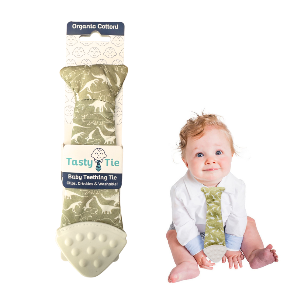 Tasty Tie® - Tasty Tie Teether, Crinkle Toy, Baby Boy Gift: Dino