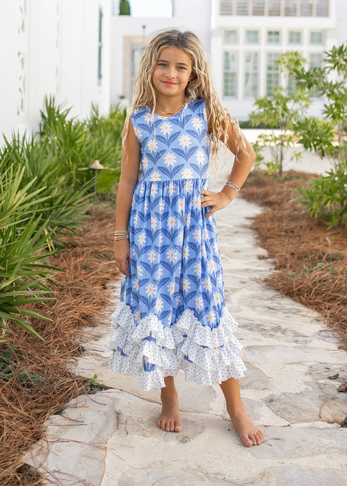 Olivia Ruffle Blue Floral Dress