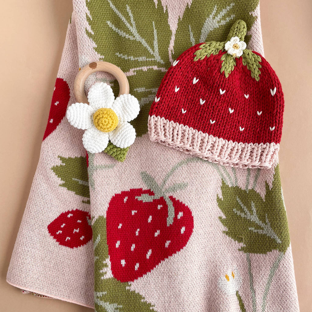 The Blueberry Hill - Blanket Strawberry Bunny Organic Baby Decor Spring Summer: Blush