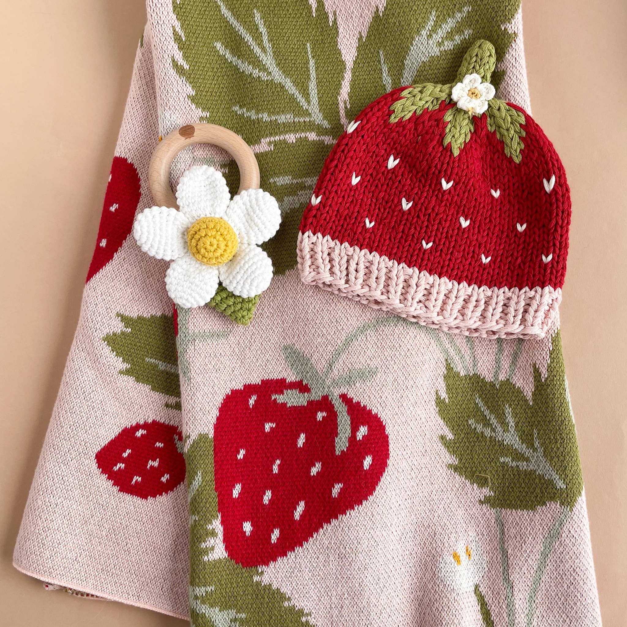 The Blueberry Hill - Blanket Strawberry Bunny Organic Baby Decor Spring Summer: Blush