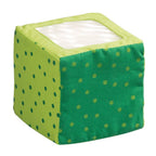 Happy Quartett Baby's 4 Piece Soft Block Set in green with polka dots, featuring soft fabric and sensory elements for imaginative play and early learning.