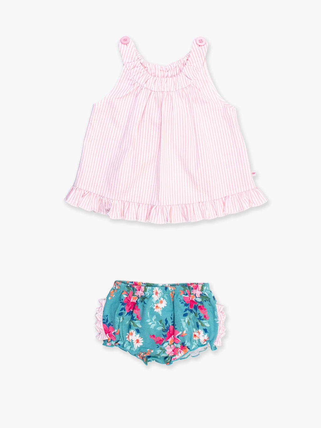 RuffleButts + RuggedButts - Baby Girls Fancy Me Floral Knit Swing Top and Bloomer Set
: Blue / 6-12m
