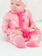 RuffleButts + RuggedButts - SoftSnooze™ Baby Girls Bamboo Viscose Pink Puppy Playtime Footed Ruffle One Piece Pajama
: Pink / 18-24m