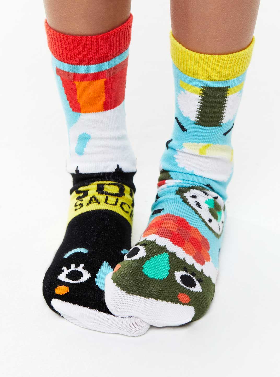 Pals Socks - Sushi & Soy Sauce Mismatched Food Grippy Kids Socks: Ages 4-8