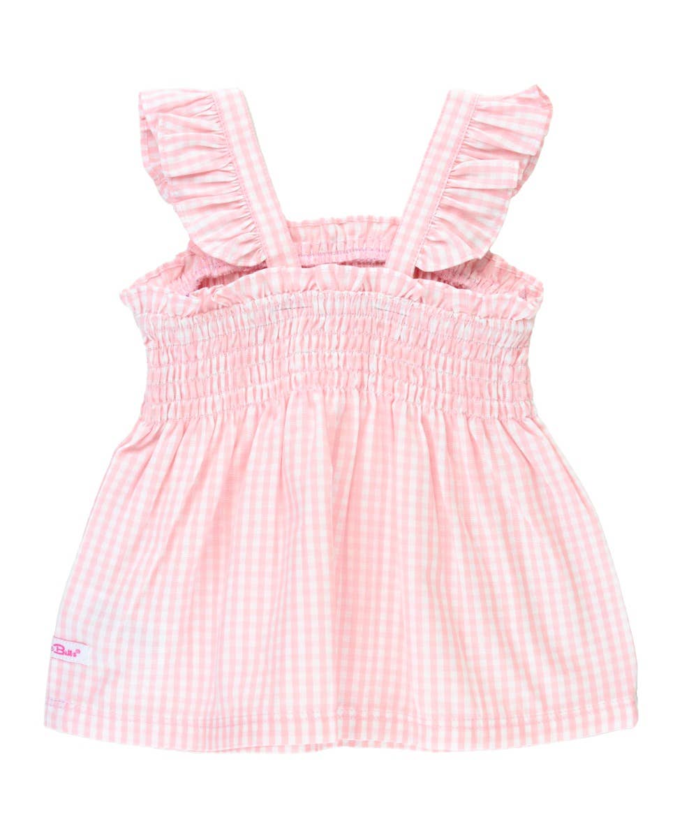 RuffleButts + RuggedButts - Girls Pink Gingham Smocked Tank Top: Pink / 2T
