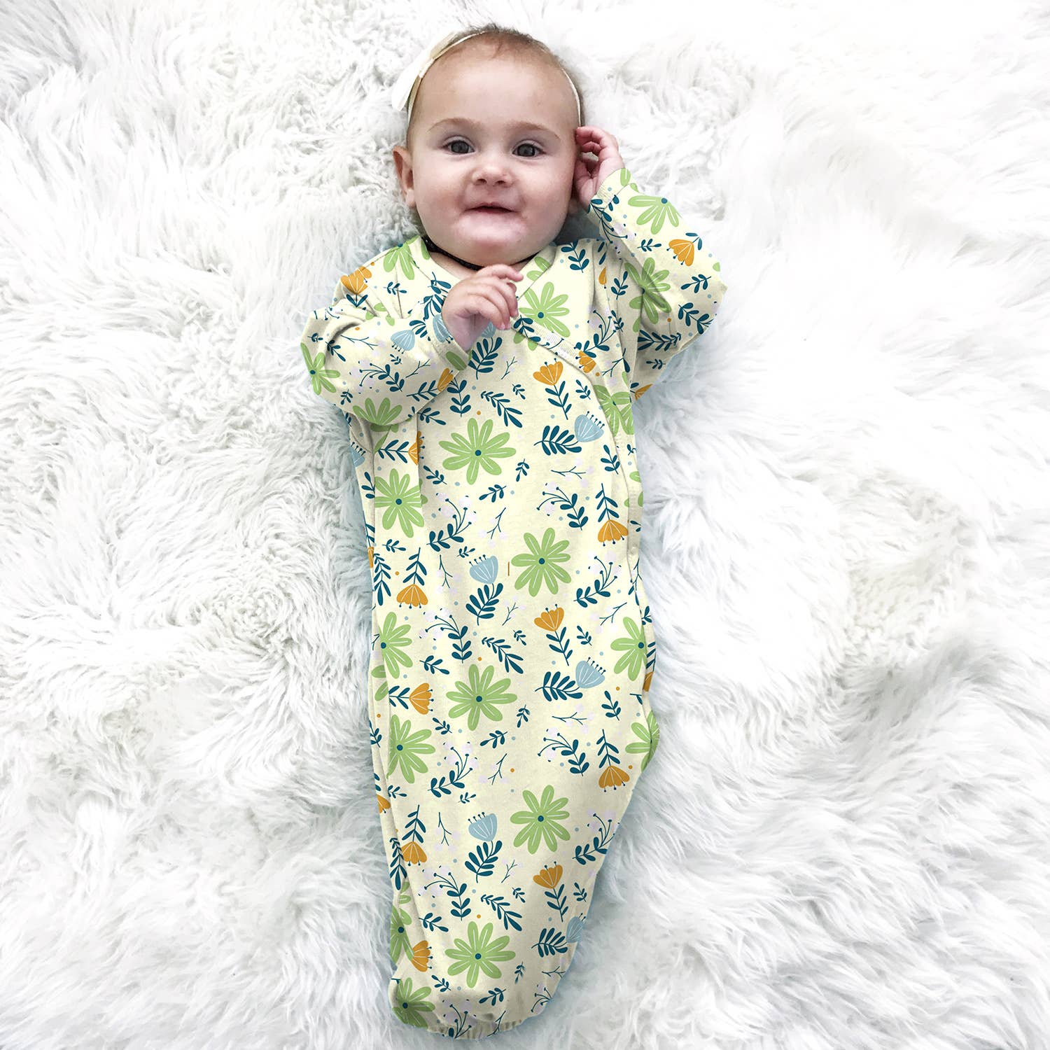 babysoy Inc - Lightweight Kimono Gown Sleeper Sacks: Flowers / 6-12m