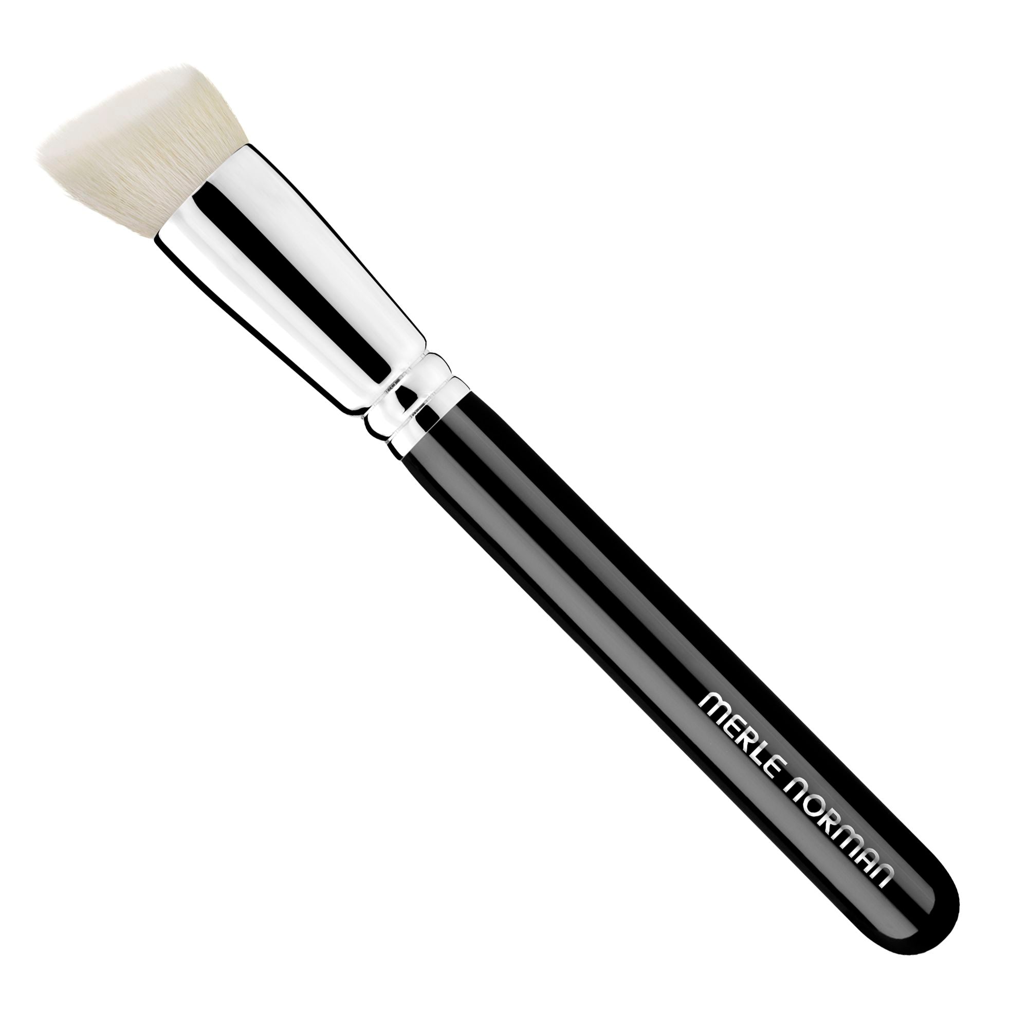 Merle Norman Cosmetics - Makeup Artistry Face #7 Brush (Angled Foundation) with soft angled bristles and sleek black handle for precise foundation application and flawless finish.
