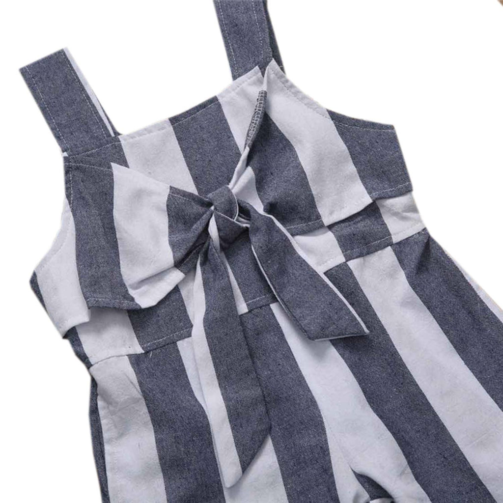 Fennco Styles - White-Grey Striped Sleeveless Girl Jumpsuit: 2-3T