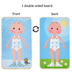 Double-sided wooden board for the Dress Me Threading & Lacing Game showing a child figure with lacing holes on both sides, designed for educational play and fine motor skills development.