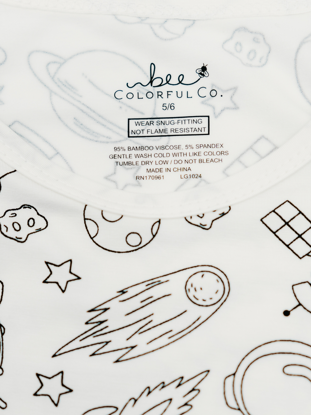 Bee Colorful Co. - Space Coloring Pajamas 2 piece set made from Bamboo: 2T