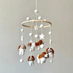 Mobile - Felt Baby - Cavalier King Charles Cavalier hanging baby mobile featuring soft felt dogs and stars in neutral tones, a stylish and cozy baby accessory from curated children’s boutique.