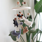 Mobile - Felt Baby - Cat featuring soft felt cats in neutral and warm tones, hanging from a minimalist ring, perfect for a cozy nursery with stylish kids clothing and baby accessories.