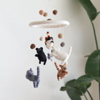Mobile - Felt Baby - Cat featuring adorable felt cats and soft wool balls in neutral tones, designed for a soothing and charming nursery ambiance.