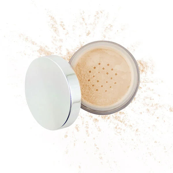 Merle Norman Cosmetics - Flawless Effect Loose Powder in a neutral shade with a sleek silver lid, ideal for a smooth, natural finish enhancing mom life essentials and stylish kids clothing aesthetics.