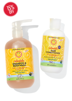 California Baby - Calendula™ Shampoo + Conditioner Bundle featuring gentle, calming shampoo and conditioner in bright yellow bottles, ideal for babies, kids, and adults.