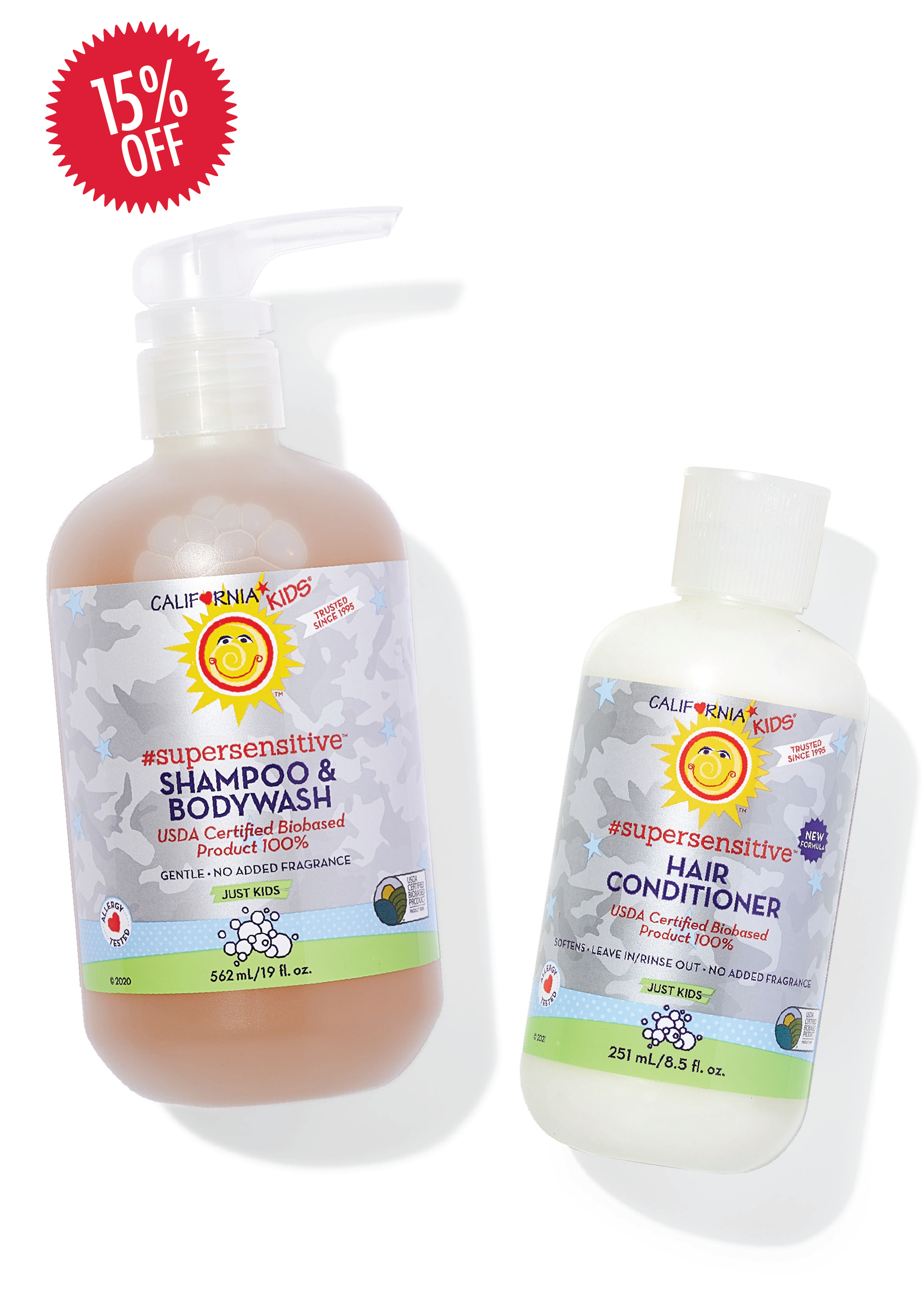 California Baby - (No Fragrance) Kids #SuperSensitive™ Shampoo + Conditioner Bundle