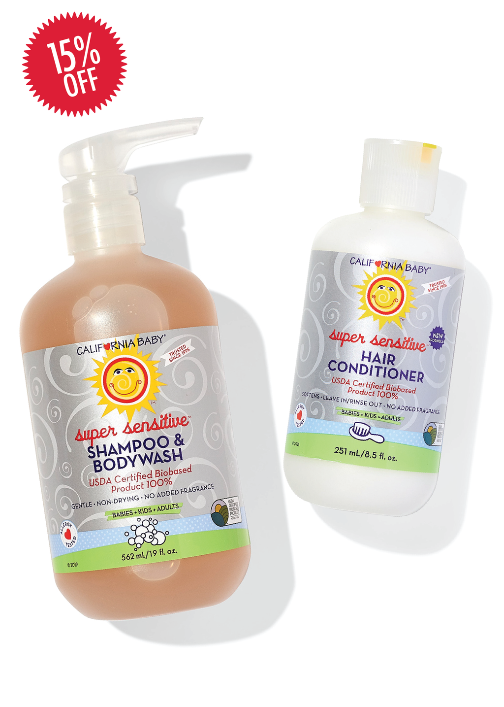 California Baby - (No Fragrance) Super Sensitive™ Shampoo + Conditioner Bundle