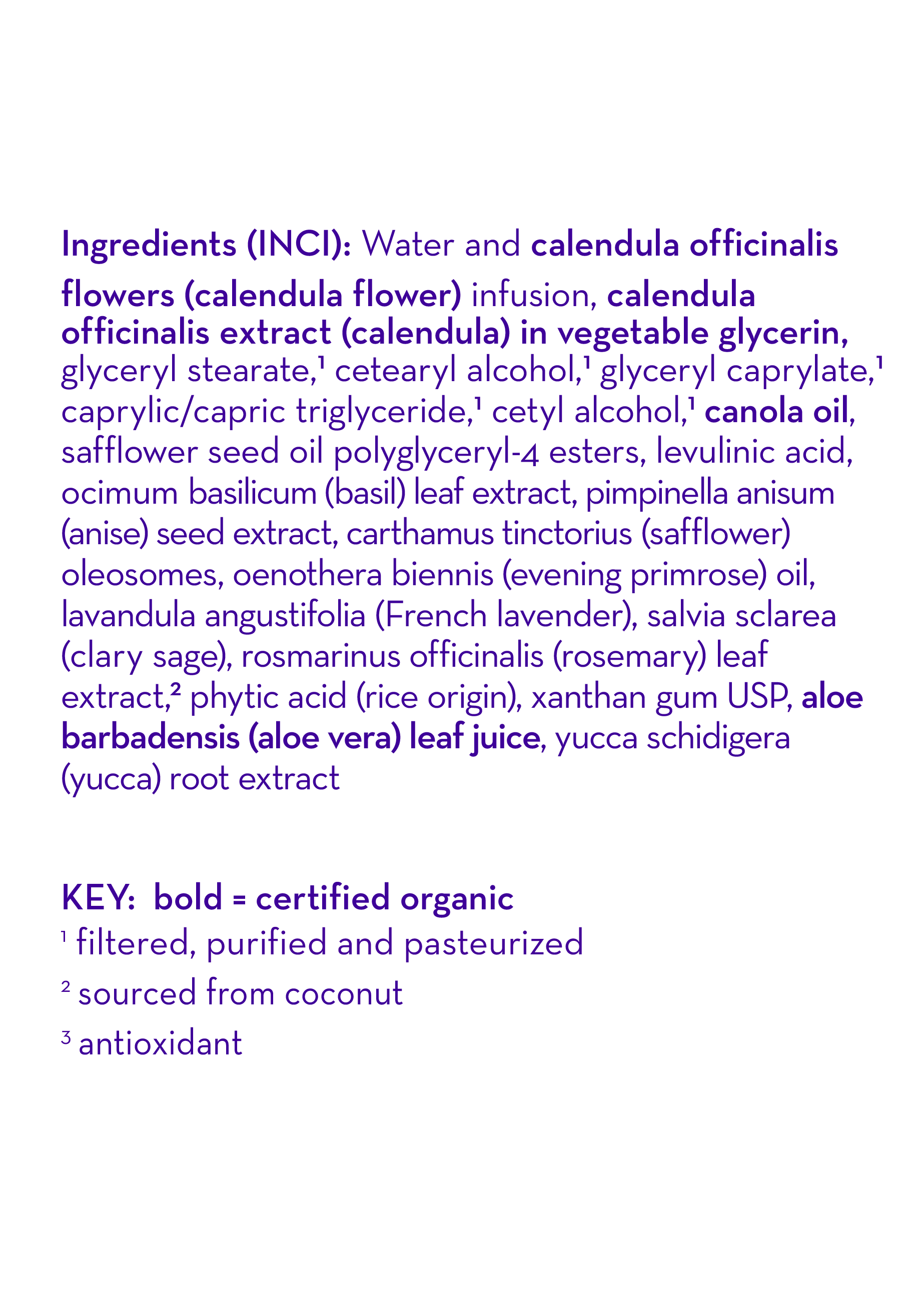 Close-up of the ingredient list for California Baby - Calendula™ Everyday Lotion highlighting natural and certified organic ingredients like calendula flower, aloe vera leaf juice, canola oil, and soothing botanical extracts, reflecting the product’s focus on gentle, eco-conscious baby care essentials from a curated children’s boutique.